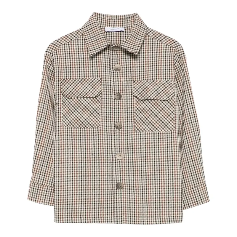 Paolo Pecora Camicia Manica Lunga Stampa Fantasia Beige per Bambino