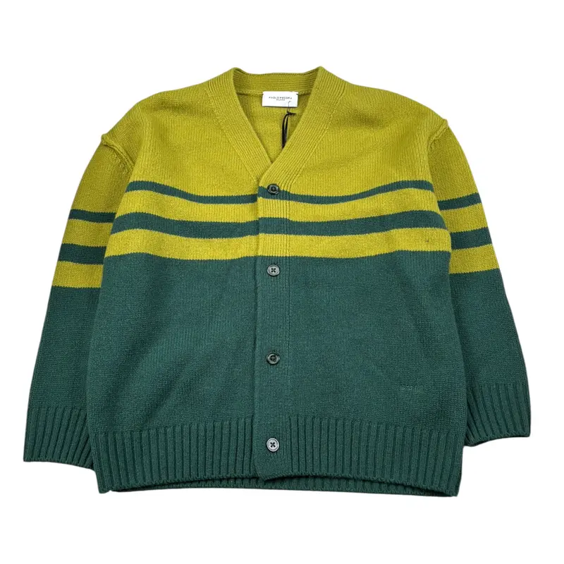 Paolo Pecora Cardigan Bicolore con Fantasia A Righe Verde per Bambino