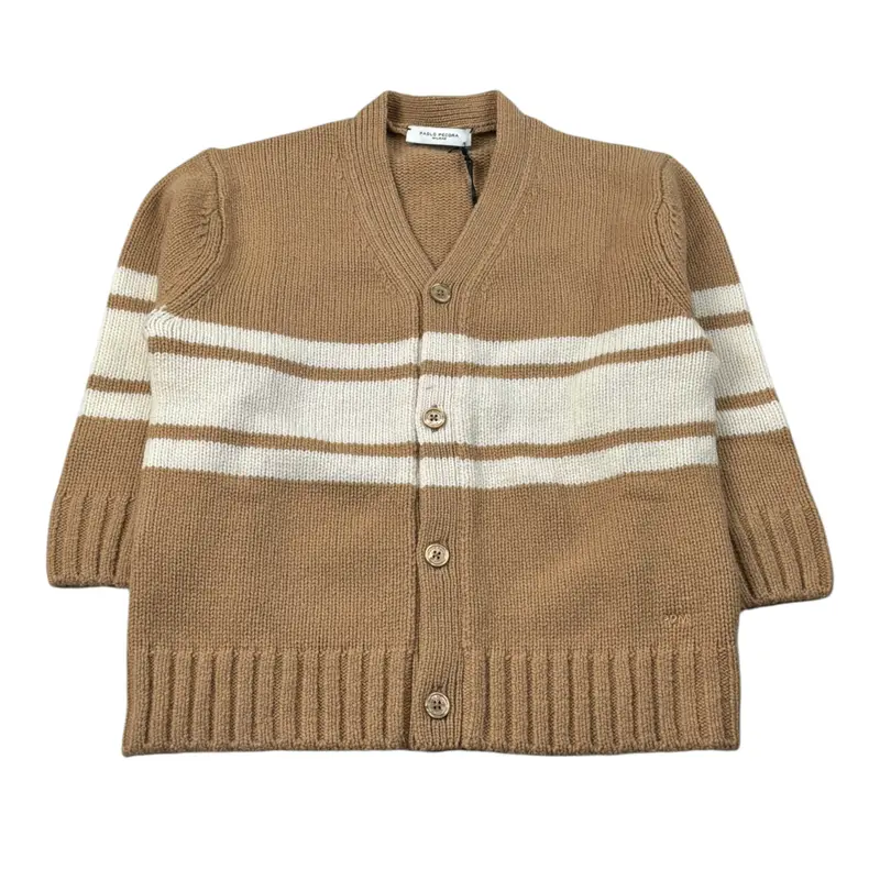 Paolo Pecora Cardigan tinta unita Collo A V Beige per Bambino
