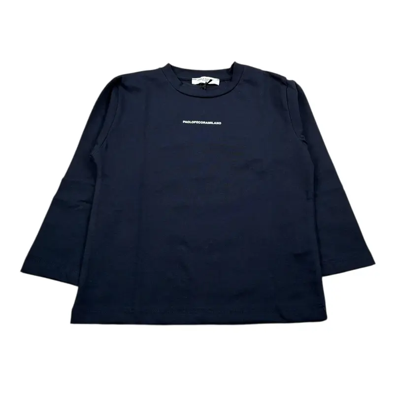Paolo Pecora Shirt Girocollo tinta unita con Logo Blu per Bambino