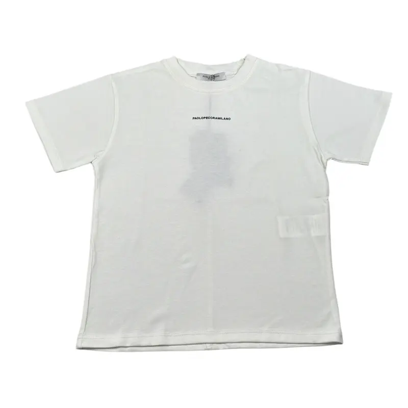 Paolo Pecora T-Shirt Girocollo tinta unita con Logo Bianco per Bambino