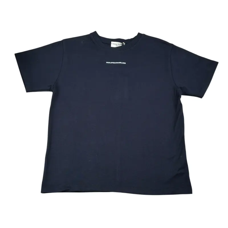 Paolo Pecora T-Shirt Girocollo tinta unita con Logo Blu per Bambino