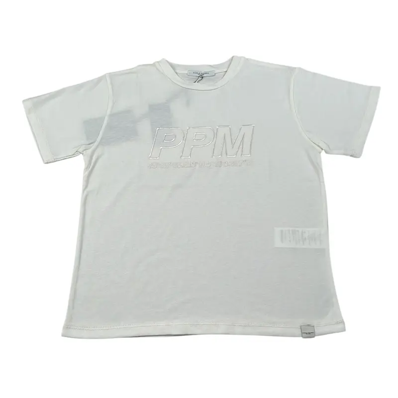 Paolo Pecora T-Shirt Girocollo tinta unita con Logo Panna per Bambino