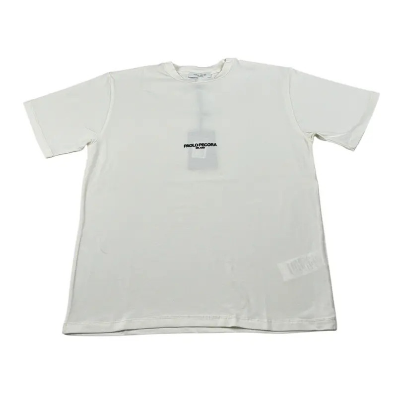 Paolo Pecora T-Shirt Girocollo tinta unita con Logo Panna per Bambino