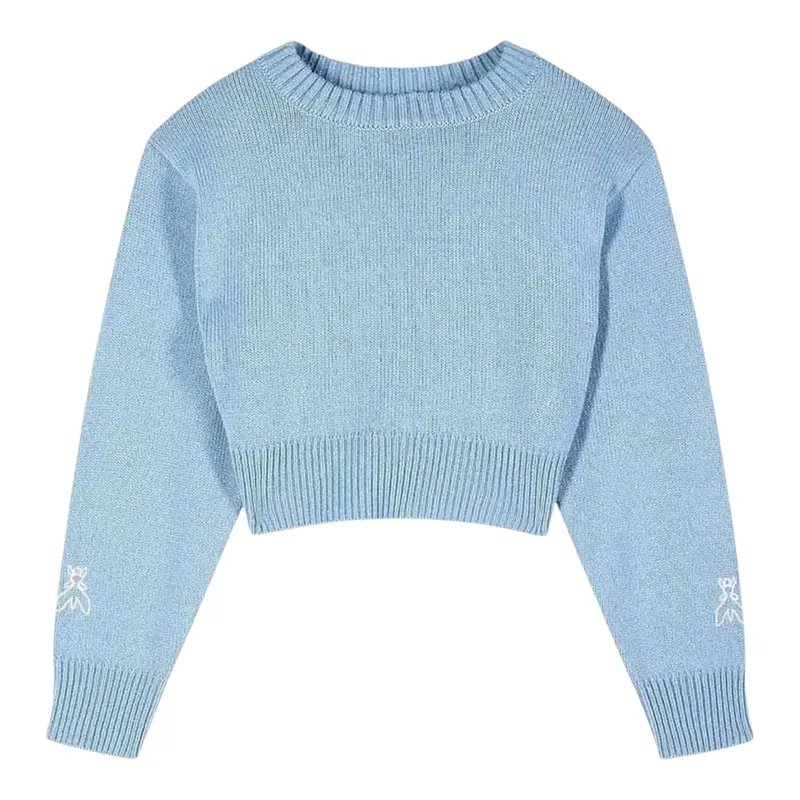 Patrizia Pepe Maglia Girocollo tinta unita con Stampa Logo Azzurro per Bambina