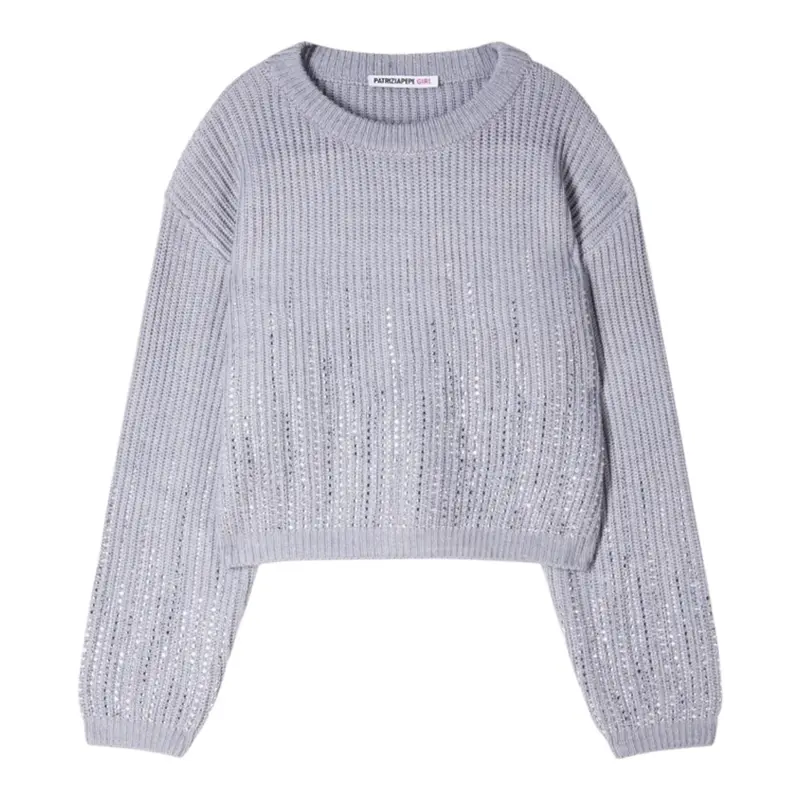 Patrizia Pepe Maglia tinta unita con Brillantini Grigio per Bambina