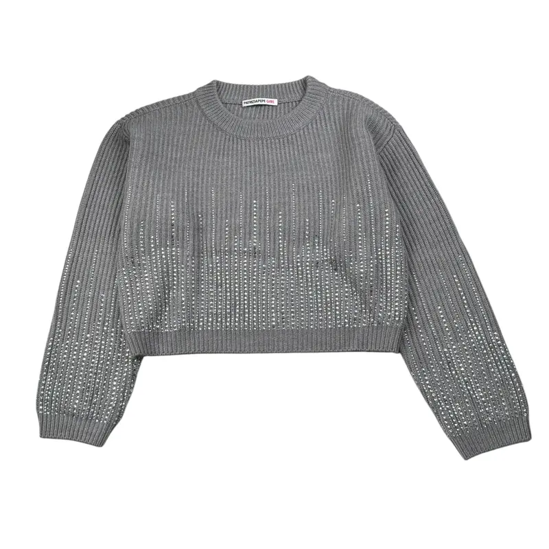 Patrizia Pepe Maglia tinta unita con Brillantini Grigio per Bambina