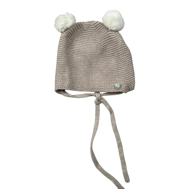 Paz Rodriguez Cappello tinta unita con Pon Pon Beige per Neonata