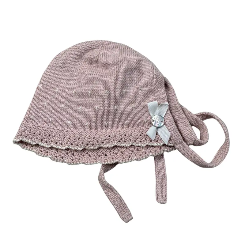 Paz Rodriguez Cappello tinta unita con Ricami Rosa per Neonata