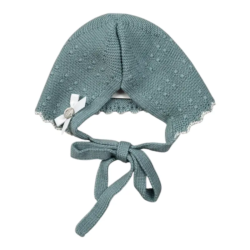 Paz Rodriguez Cappello tinta unita con Ricami Verde per Neonata