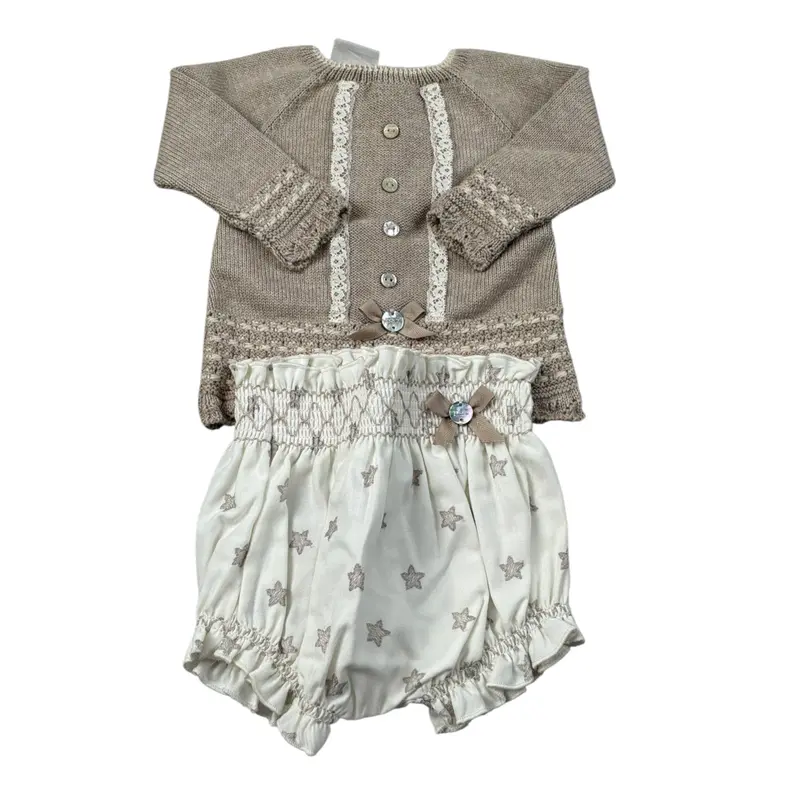 Paz Rodriguez Completo 2 Pezzi Maglia-Culotte Beige per Neonata