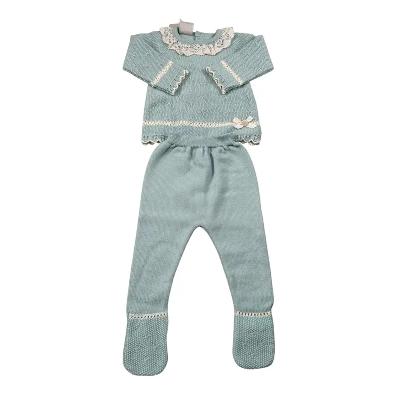 Paz Rodriguez Completo 2 Pezzi Maglia-Ghettina Verde Acqua per Neonata