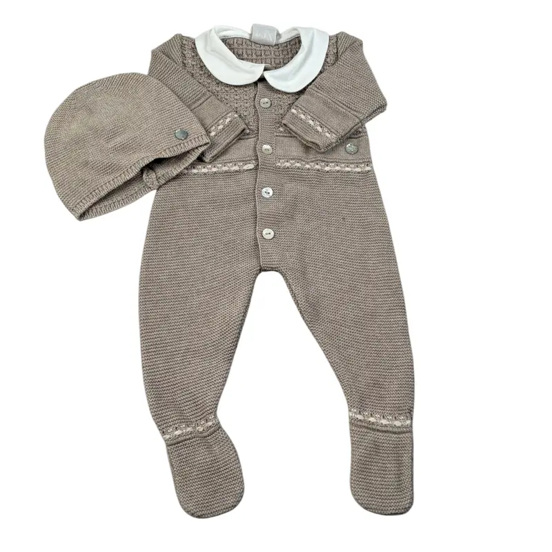 Paz Rodriguez Set Tutina-Cappello tinta unita Beige per Neonato