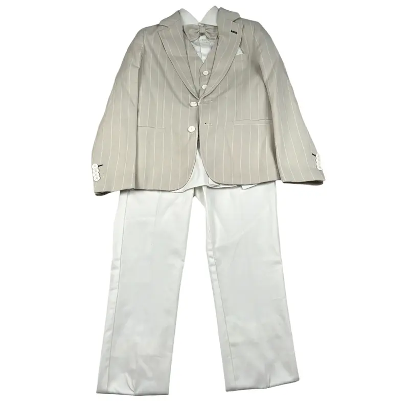 Petit Completo 5 Pezzi Giacca-Camicia-Papilln-Gilet-Pantalone Beige per Bambino