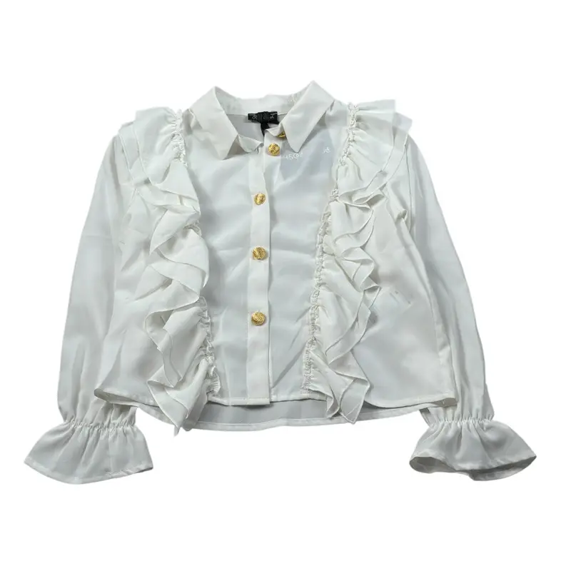Petit Posh Camicia Manica Lunga tinta unita Panna per Bambina