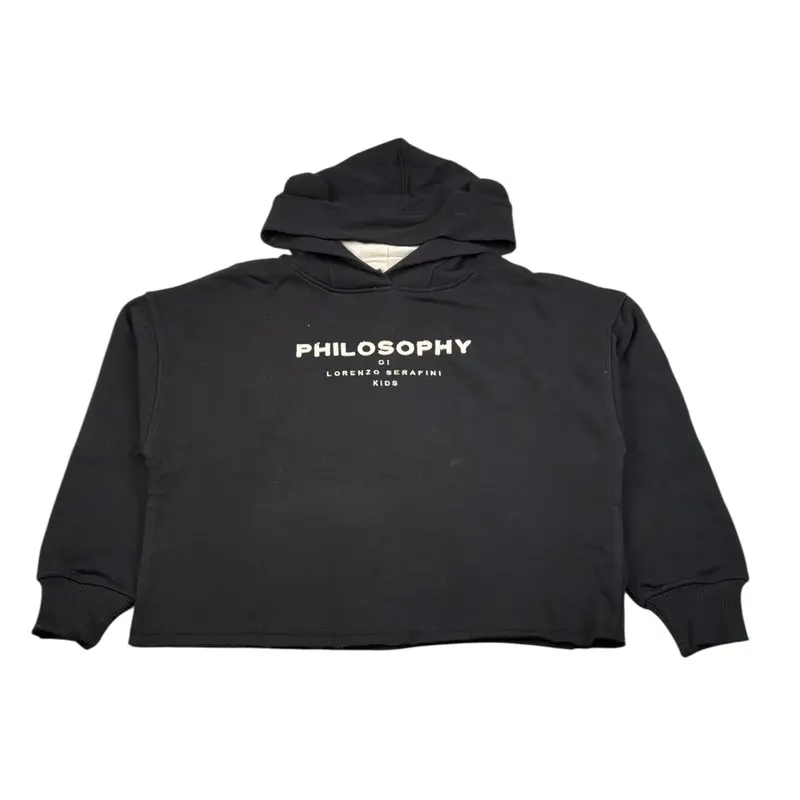 Philosophy Felpa Chiusa con Cappuccio tinta unita con Logo Nero per Bambina