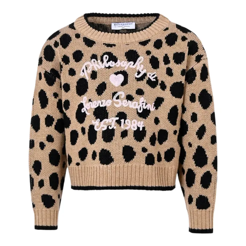 Philosophy Maglia Girocollo tinta unita con Ricami Beige per Bambina
