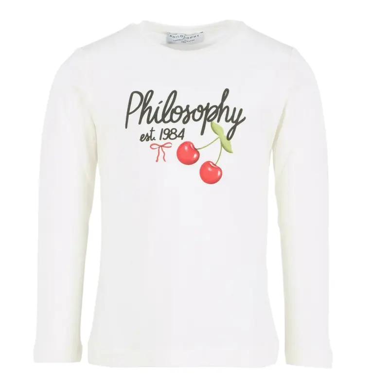 Philosophy Shirt tinta unita con Stampa Bianco per Bambina
