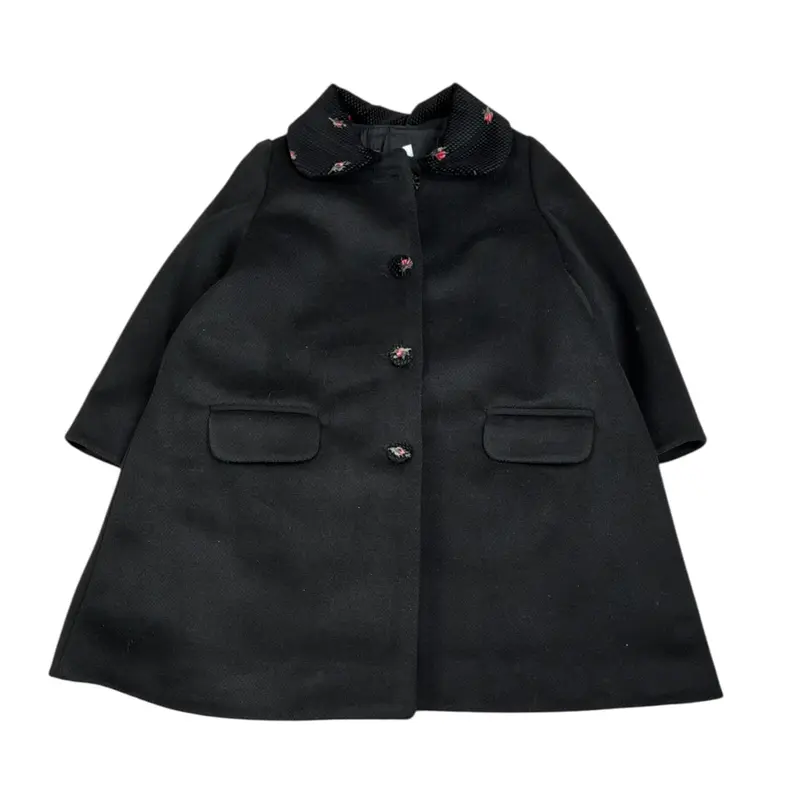 Piccola Ludo Cappotto tinta unita con Colletto Nero per Bambina