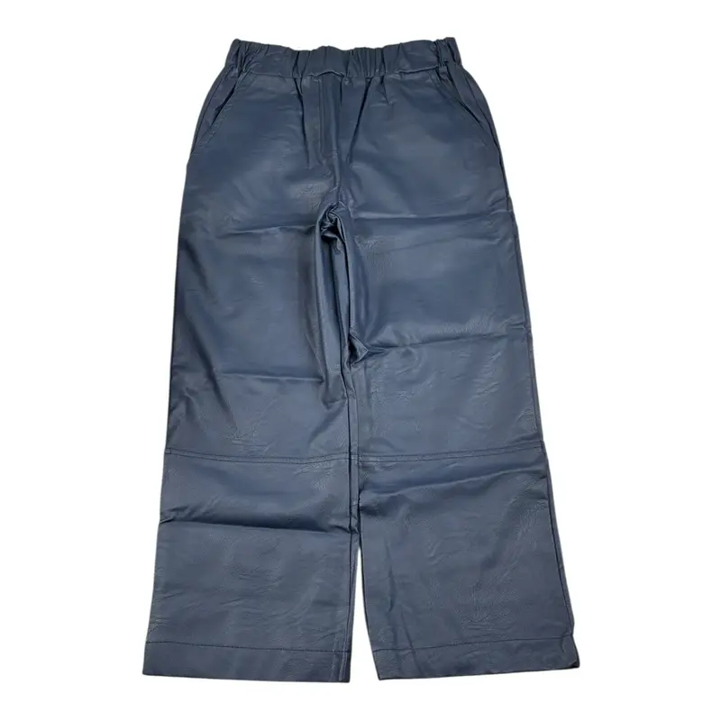 Piccola Ludo Pantalone Ecopelle tinta unita con Elastico In Vita Blu per Bambina