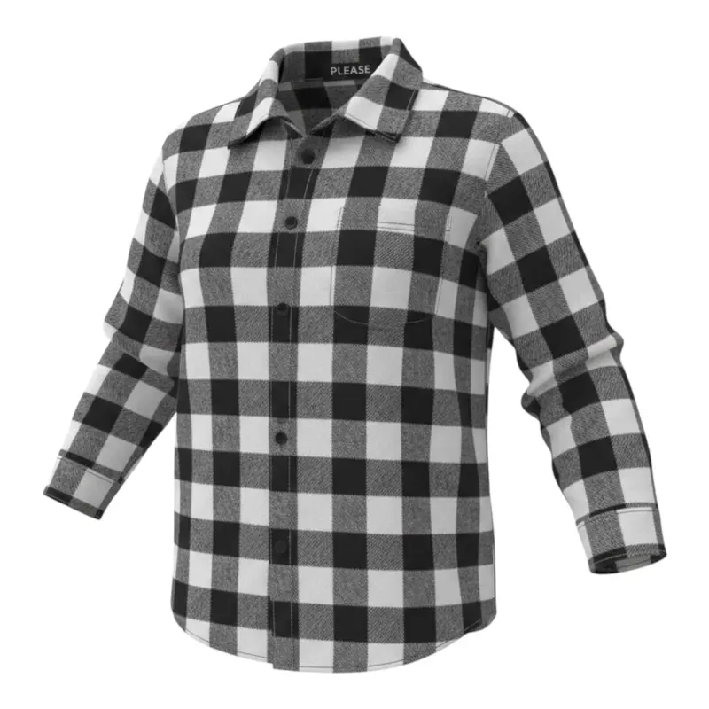 Please Camicia Bicolore con Fantasia A Quadri Bianco/Nero per Neonato
