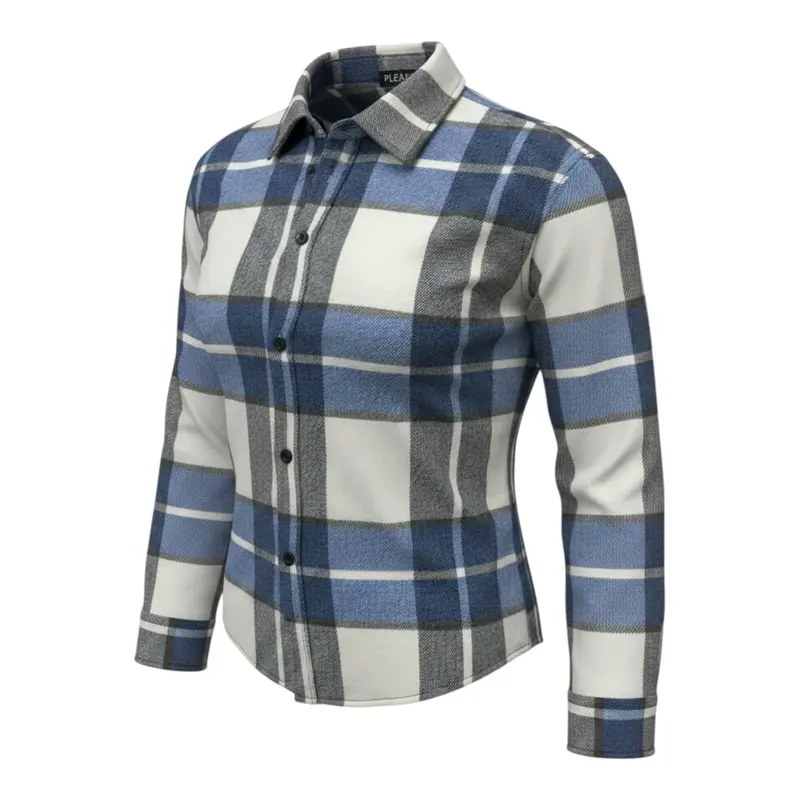 Please Camicia Bicolore con Fantasia Quadri Azzurro per Neonato