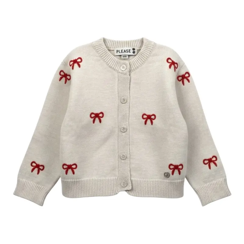 Please Cardigan tinta unita con Fiocchi Beige per Bambina
