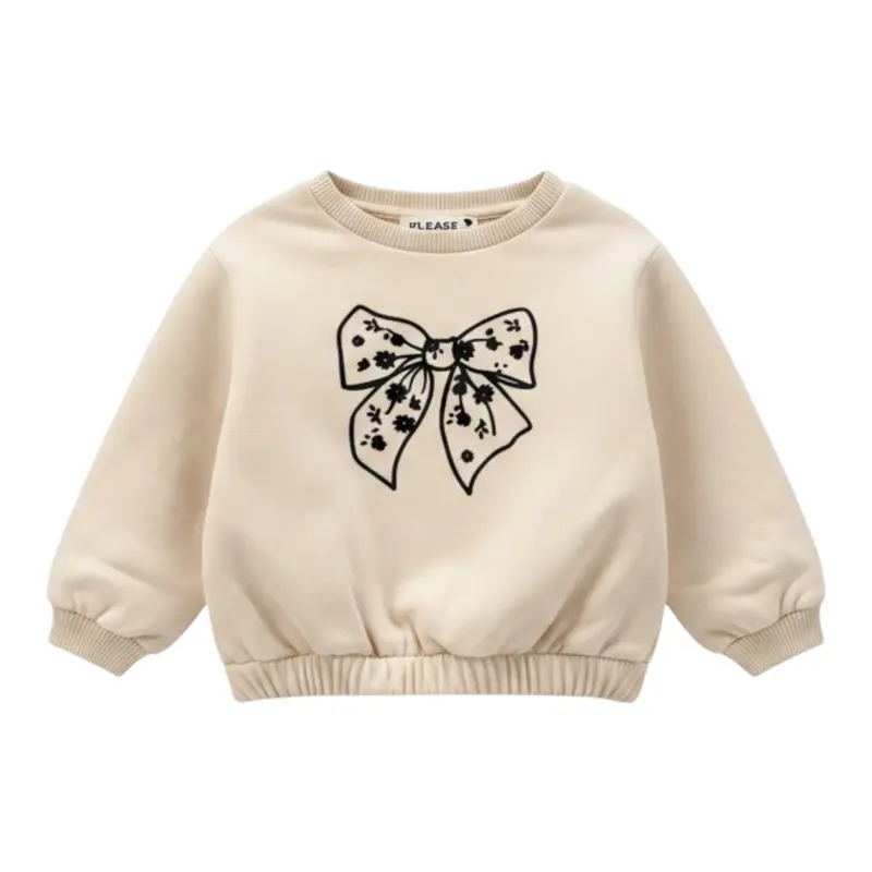 Please Felpa Girocollo tinta unita con Stampa Beige per Neonata