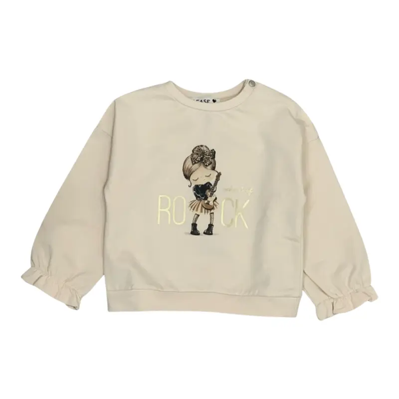 Please Felpa tinta unita Girocollo con Stampa Beige per Bambina