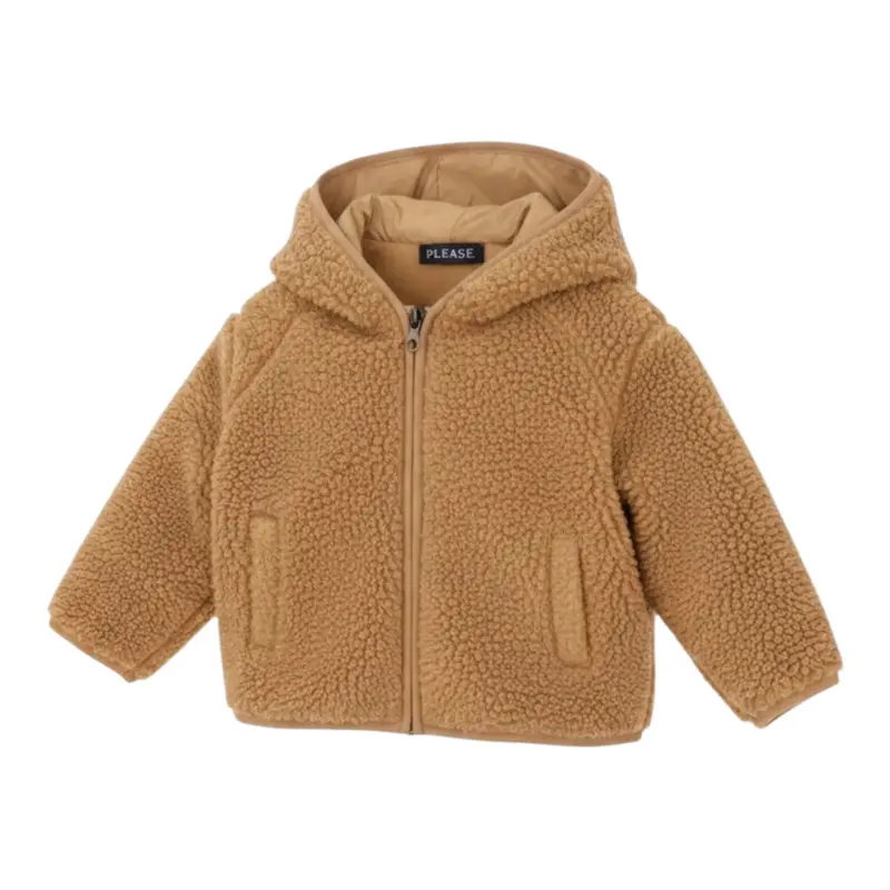 Please Giubbino Modello Teddy con Zip E Cappuccio Biscotto per Bambino