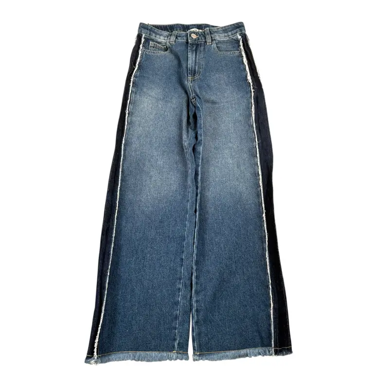 Please Jeans tinta unita con Profili In Contrasto Blu per Bambina