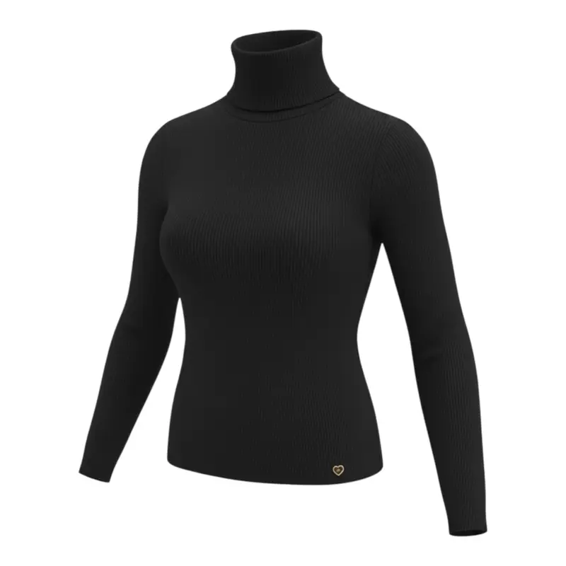 Please Maglia Collo Alto tinta unita Nero per Bambina