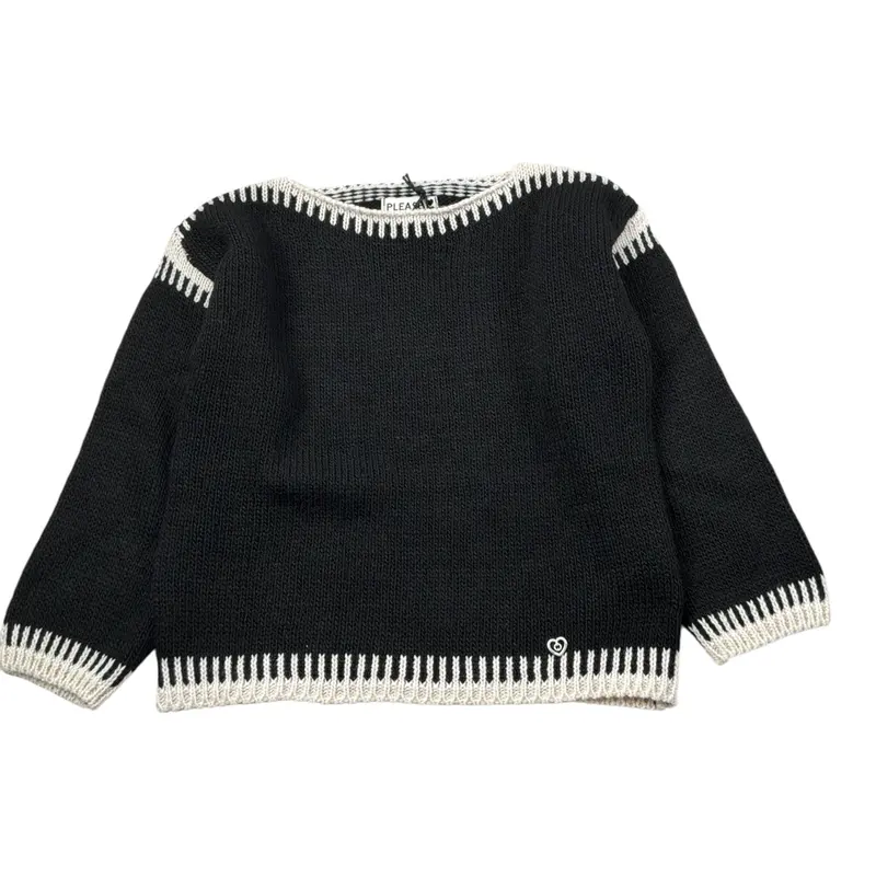 Please Maglia tinta unita con Profili In Contrasto Nero per Bambina