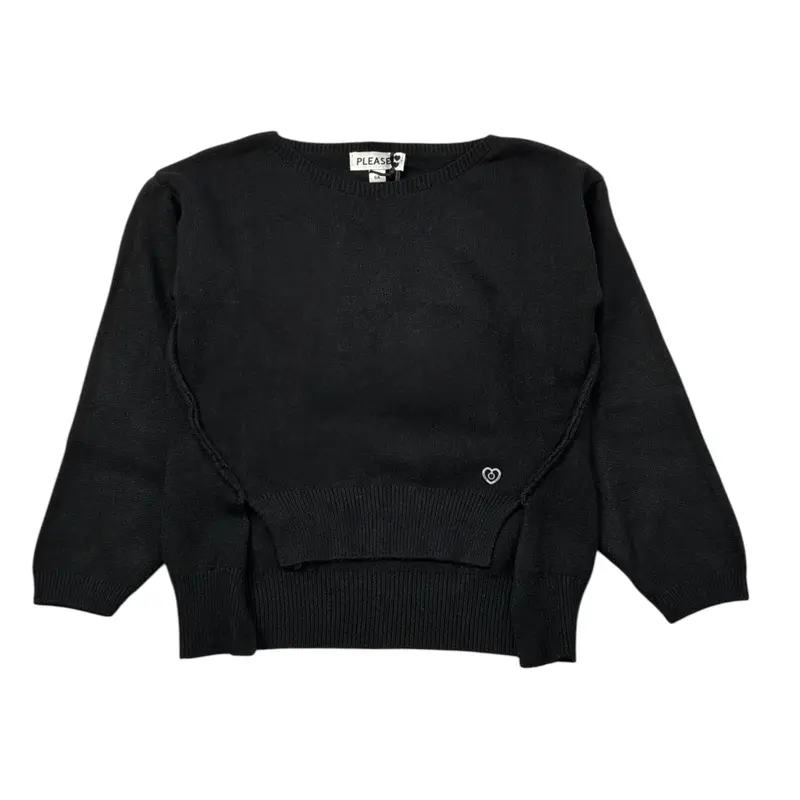 Please Maglia tinta unita Girocollo Nero per Bambina