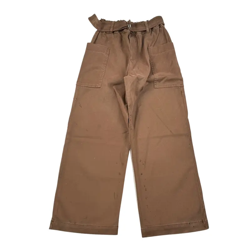 Please Pantalone tinta unita con Cintura Marrone per Bambina