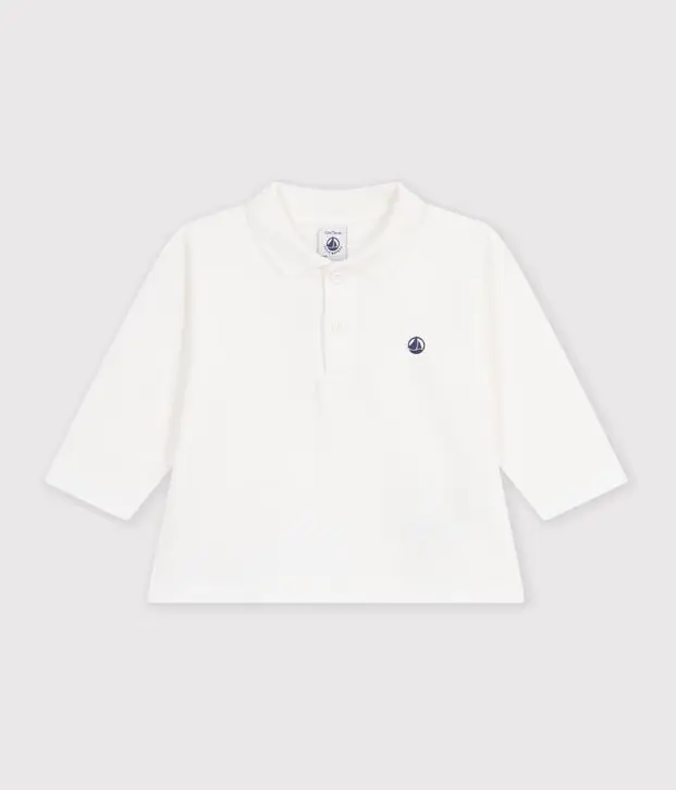 Polo a maniche lunghe in cotone tinta unita Petit Bateau