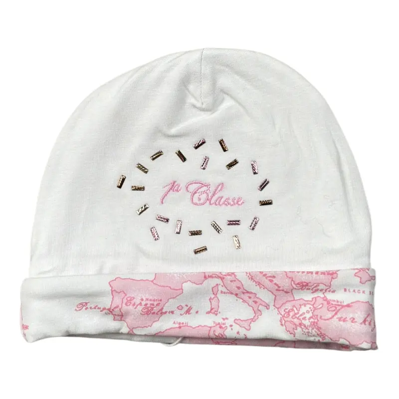 Prima Classe Cappello tinta unita con Rstampa Bianco per Neonata