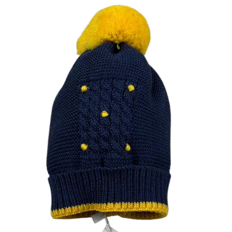 Primodi'Bebe' Cappello tinta unita con Pon Pon Blu per Neonato