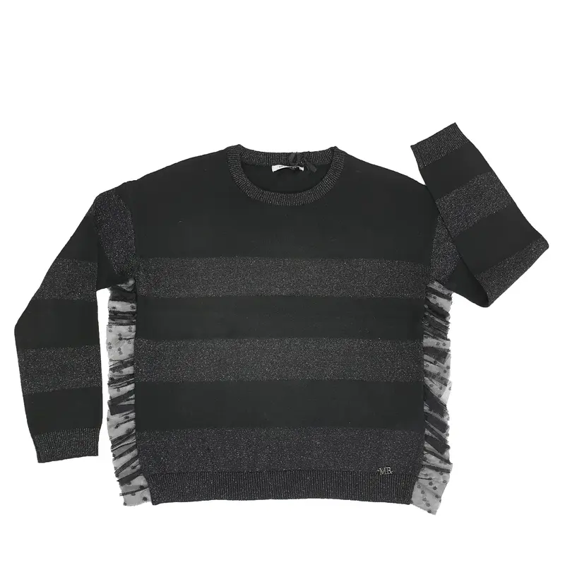 Pullover bambina fasciato con rouge a pois applicato su bordi