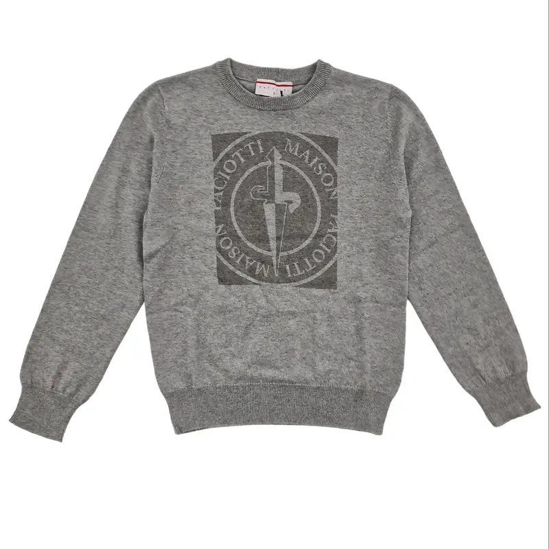 Pullover bambino grigio con stemma centrale