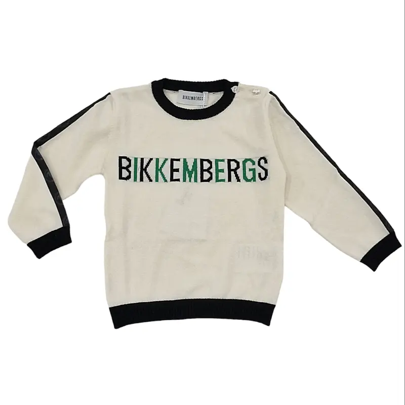 Pullover bambino panna con bandine applicate sul braccio