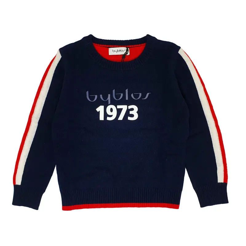 PULLOVER JUNIOR BYBLOS BLU CON INTARSIO ROSSO SU MANICHE
