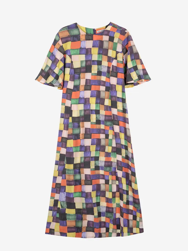 Rainbow Plaid pattern modal dress