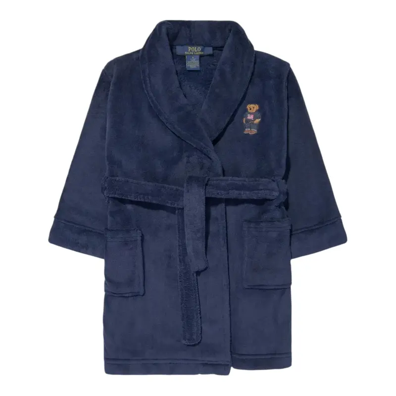 Ralph Lauren Accappatoio tinta unita con Cappuccio Blu per Bambino