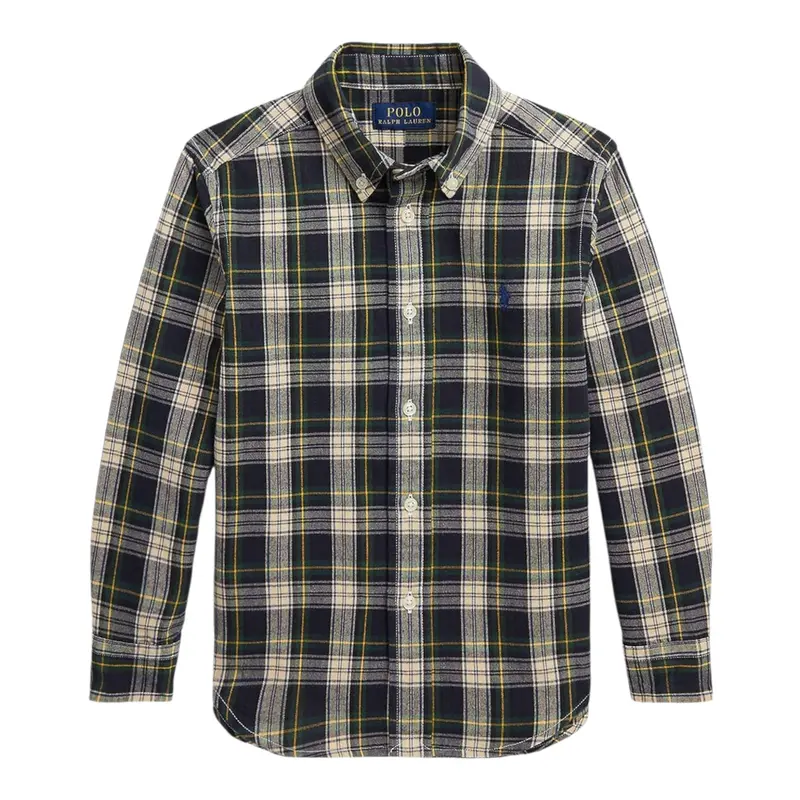 Ralph Lauren Camicia Manica Lunga Stampa Fantasia Blu/Verde per Bambino