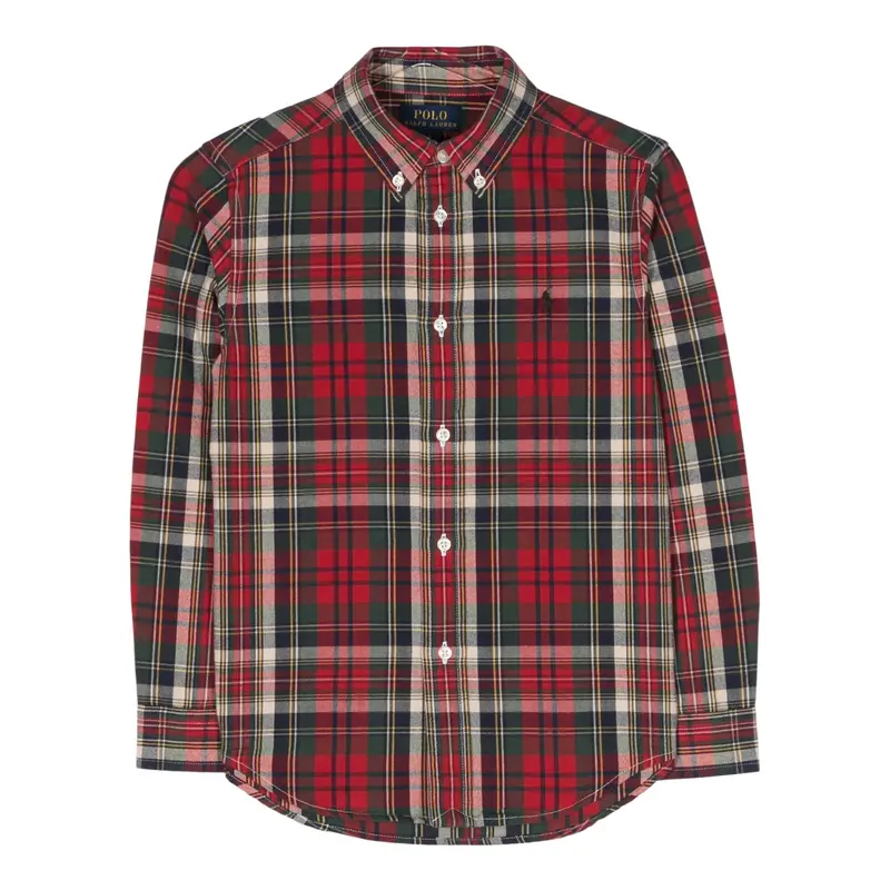 Ralph Lauren Camicia Manica Lunga Stampa Fantasia Rosso per Bambino
