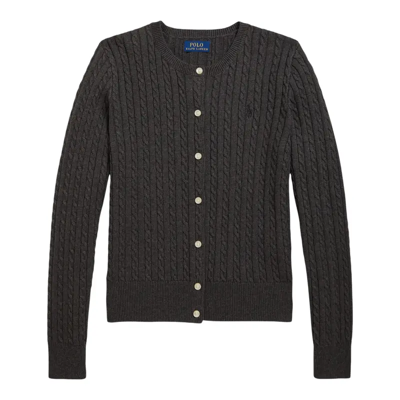 Ralph Lauren Cardigan tinta unita con Ricami Grigio per Bambina