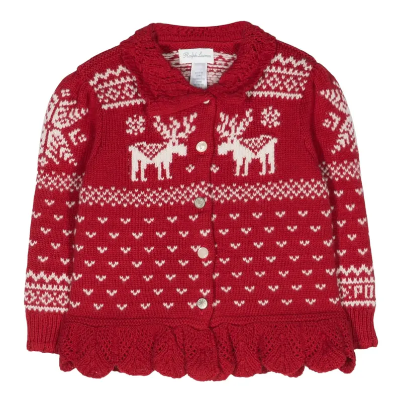 Ralph Lauren Cardigan tinta unita con Ricami Rosso per Neonata