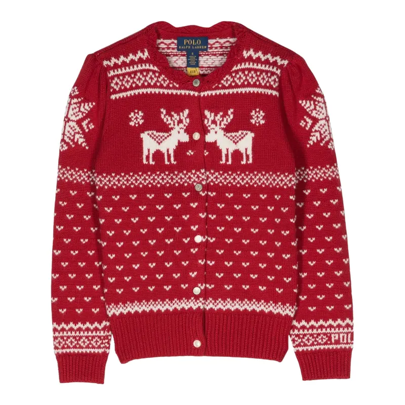 Ralph Lauren Cardigan tinta unita con Ricami Rosso per Neonata