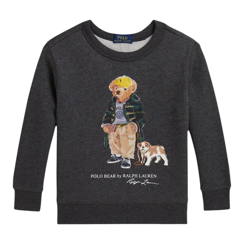 Ralph Lauren Felpa Chiusa Girocollo tinta unita con Stampa Grigio per Bambino